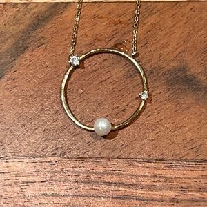 GOLD,  DIAMOND, & PEARL OPEN CIRCLE PENDANT